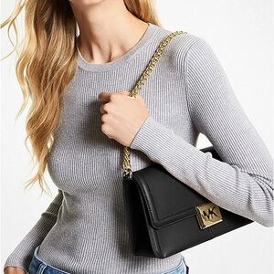 MICHAEL KORS Sonia Black Leather Convertible Crossbody Shoulder Purse Handbag